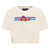 Women's Pro Standard Cream Philadelphia 76ers Retro Striper SJ Cropped Boxy T-Shirt