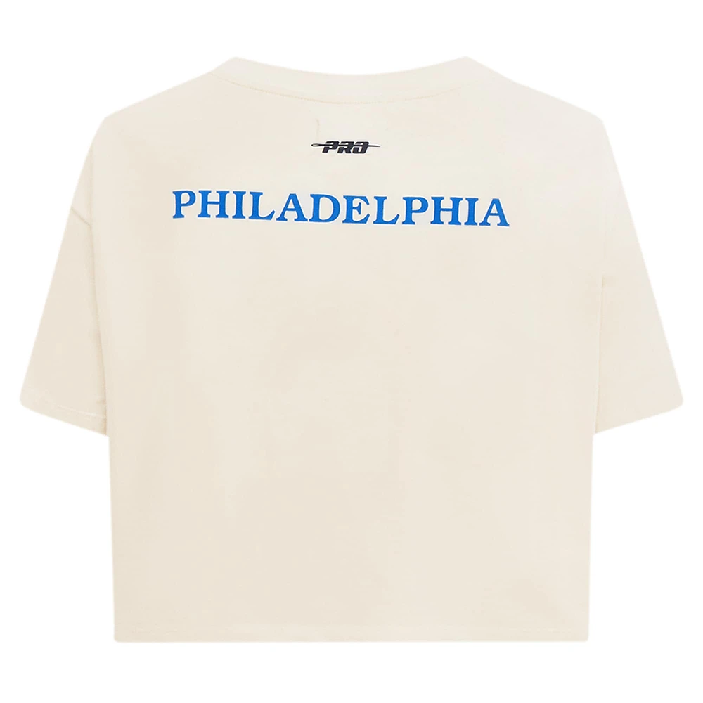 Women's Pro Standard Cream Philadelphia 76ers Retro Striper SJ Cropped Boxy T-Shirt