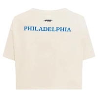 Women's Pro Standard Cream Philadelphia 76ers Retro Striper SJ Cropped Boxy T-Shirt
