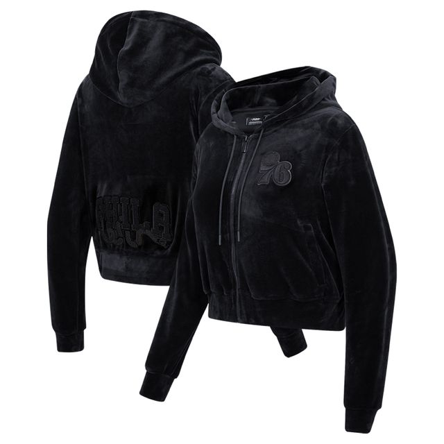 Sweat à capuche entièrement zippé en velours noir triple Pro Standard Philadelphia 76ers pour femmes