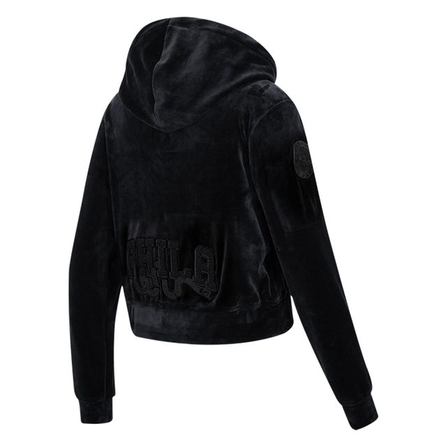 Sweat à capuche entièrement zippé en velours noir triple Pro Standard Philadelphia 76ers pour femmes