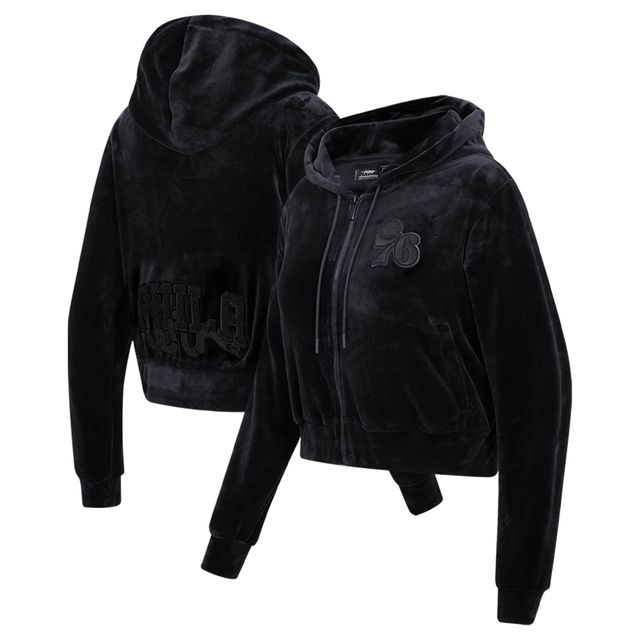 Sweat à capuche entièrement zippé en velours noir triple Pro Standard Philadelphia 76ers pour femmes