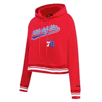 Women's Pro Standard Red Philadelphia 76ers Script Tail Cropped Pullover Hoodie