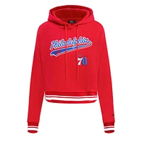 Women's Pro Standard Red Philadelphia 76ers Script Tail Cropped Pullover Hoodie