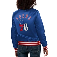 Women's Starter Royal Philadelphia 76ers Full Count Satin Full-Snap Varsity Jacket