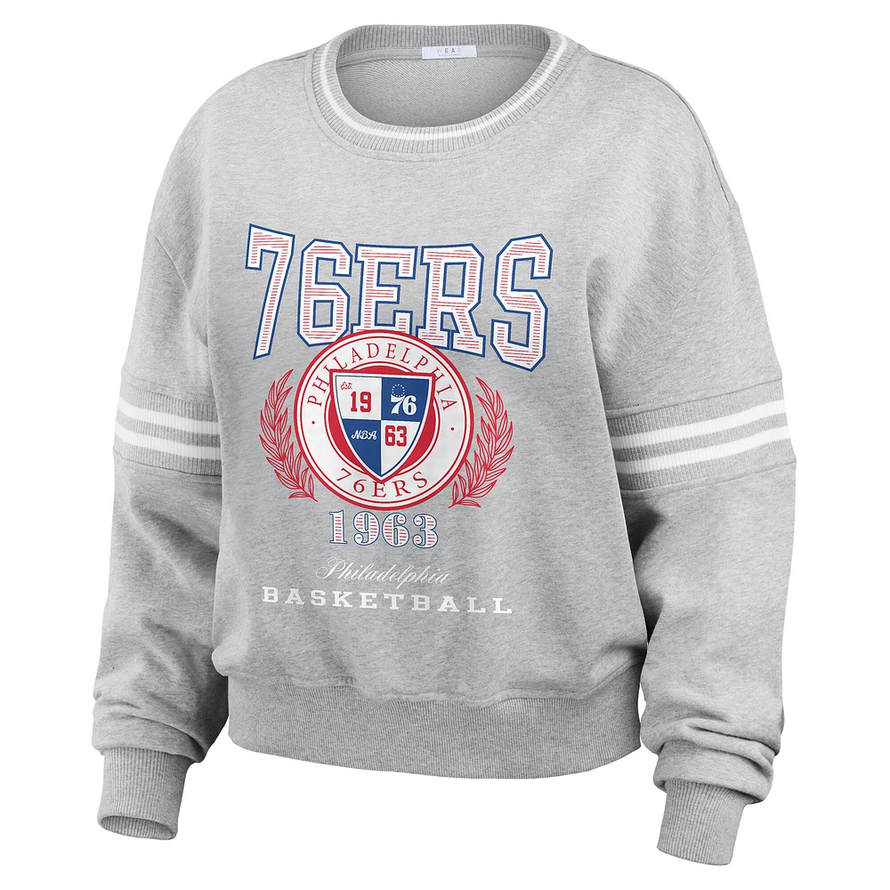 Women's WEAR by Erin Andrews Heather Gray Philadelphia 76ers French Terry Pullover Sweatshirt