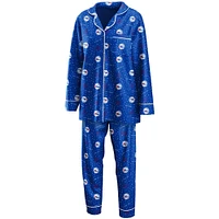 Women's WEAR by Erin Andrews Royal Philadelphia 76ers Long Sleeve Button-Up Shirt & Pants Sleep Set