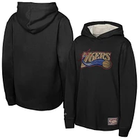 Youth Mitchell & Ness Black Philadelphia 76ers Hardwood Classics Lightweight Thermal Long Sleeve Hoodie T-Shirt