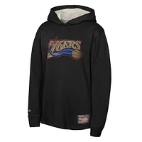 Youth Mitchell & Ness Black Philadelphia 76ers Hardwood Classics Lightweight Thermal Long Sleeve Hoodie T-Shirt