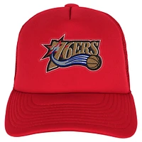Youth Mitchell & Ness Red Philadelphia 76ers Core Evergreen Trucker Adjustable Hat