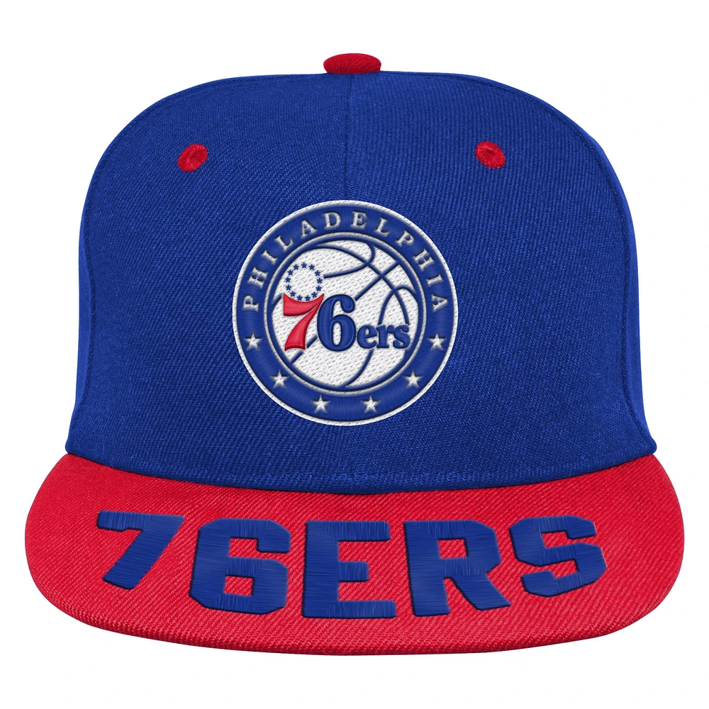 Casquette Snapback à visière brodée avec panneau arrière pour jeunes Philadelphia 76ers Royal/Red