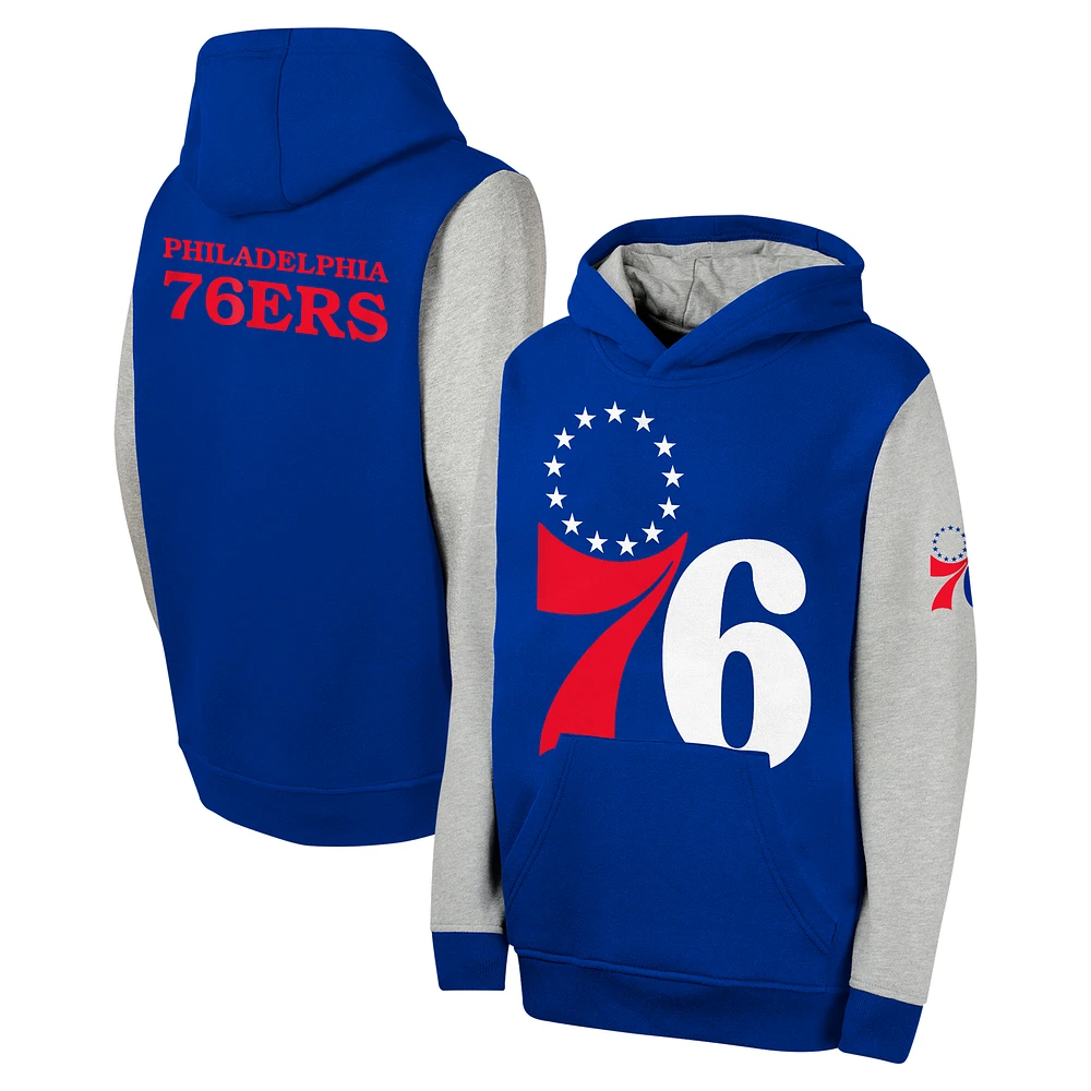 Youth Royal Philadelphia 76ers Fair Catch Fleece Pullover Hoodie