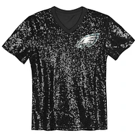 Girls Youth Black Philadelphia Eagles Wordmark Sequin V-Neck Top