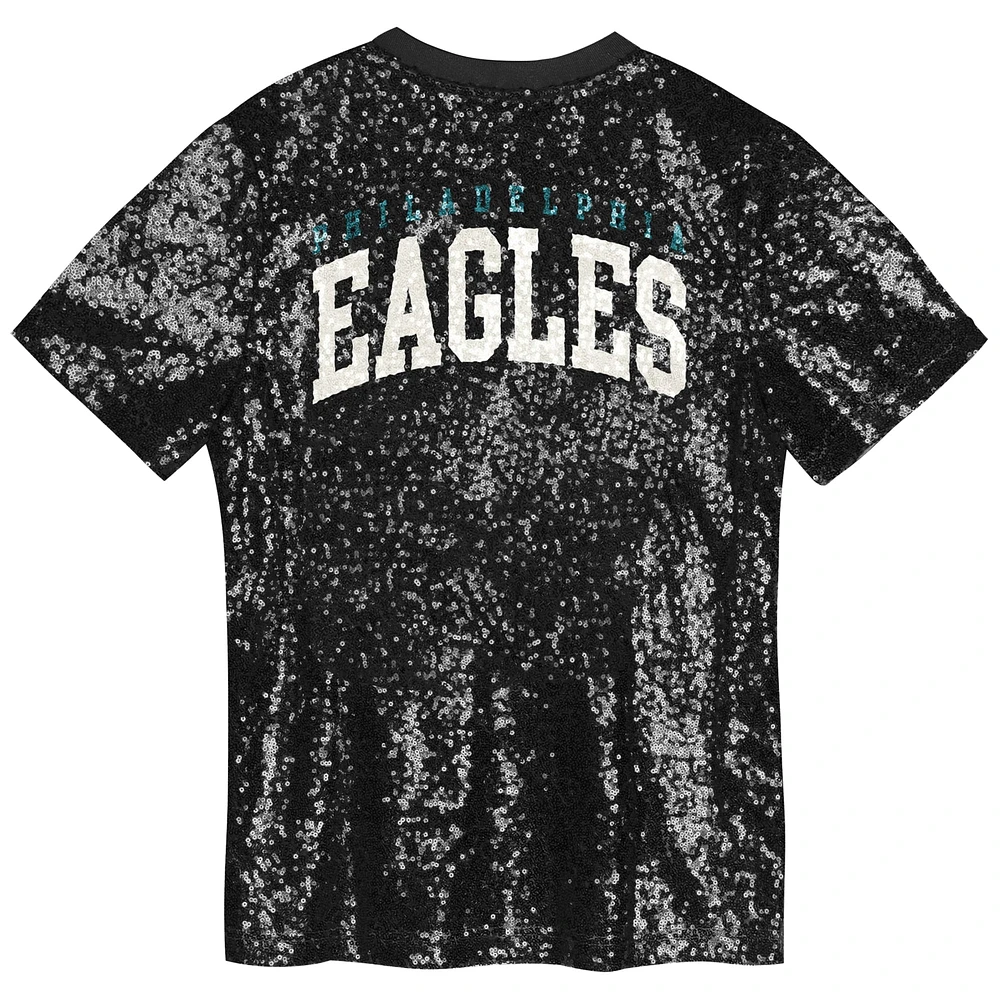 Girls Youth Black Philadelphia Eagles Wordmark Sequin V-Neck Top