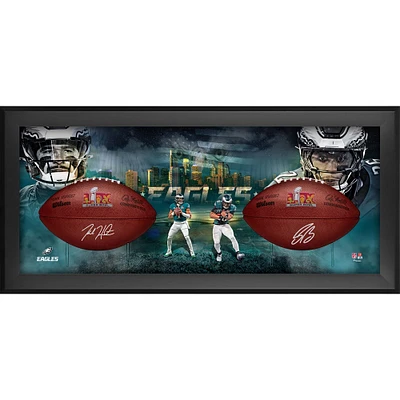 Jalen Hurts & Saquon Barkley Philadelphia Eagles Autographed  Super Bowl LIX Duke Two Football Shadowbox