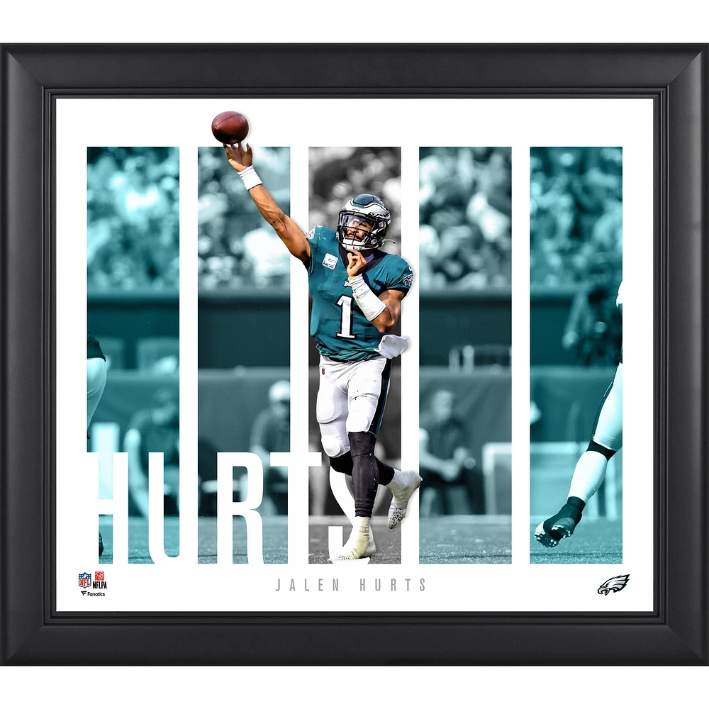 Collage de panneaux encadrés de 15'' x 17'' représentant Jalen Hurts des Philadelphia Eagles