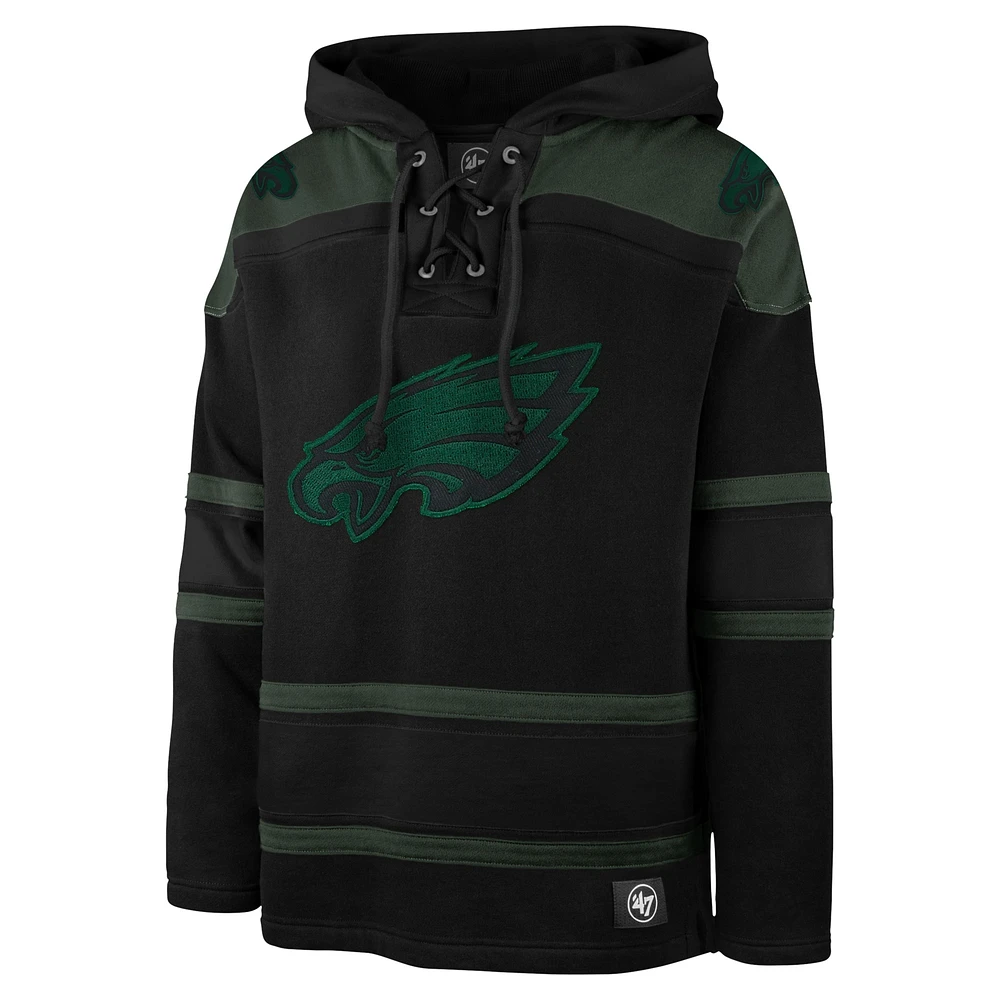 Men's '47 Black Philadelphia Eagles Dark Pop Lace-Up Pullover Hoodie