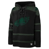 Men's '47 Black Philadelphia Eagles Dark Pop Lace-Up Pullover Hoodie