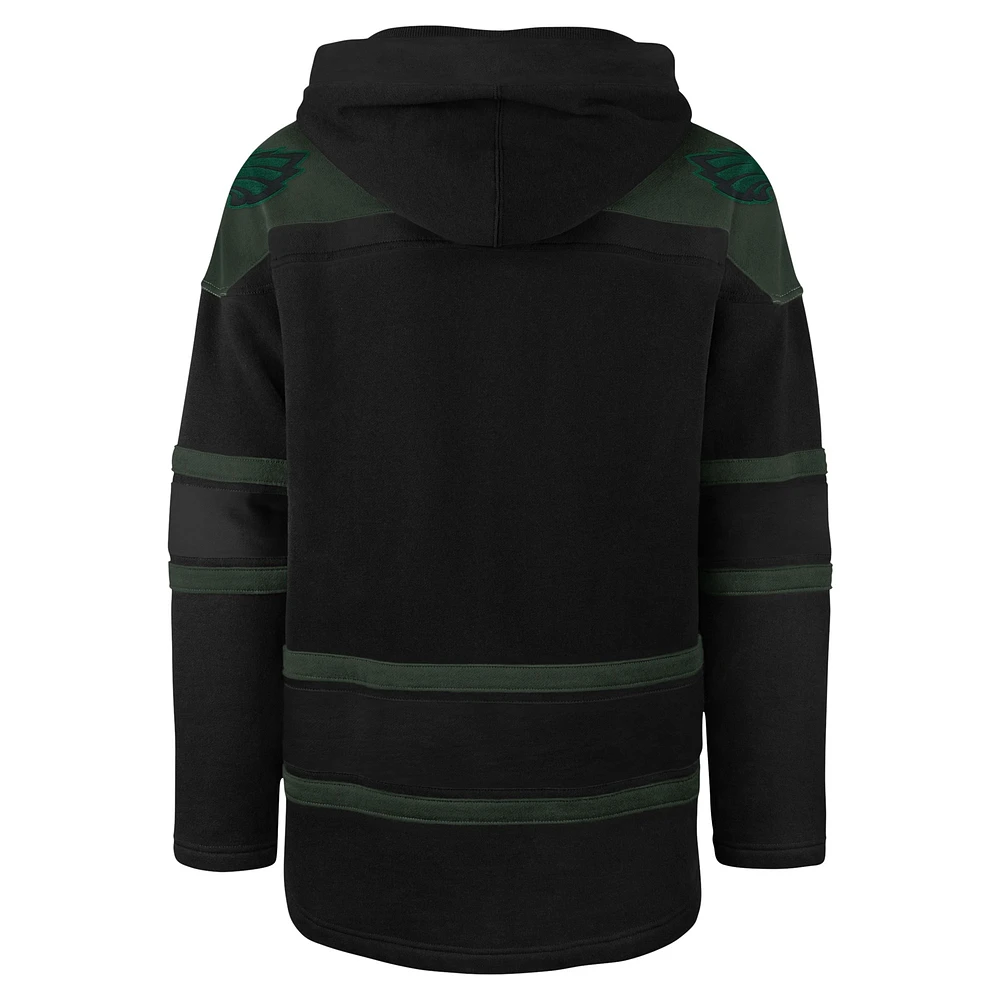 Men's '47 Black Philadelphia Eagles Dark Pop Lace-Up Pullover Hoodie