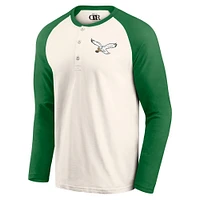 Men's Darius Rucker Collection by Fanatics Cream/Kelly Green Philadelphia Eagles Raglan Henley Long Sleeve T-Shirt