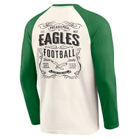 Men's Darius Rucker Collection by Fanatics Cream/Kelly Green Philadelphia Eagles Raglan Henley Long Sleeve T-Shirt