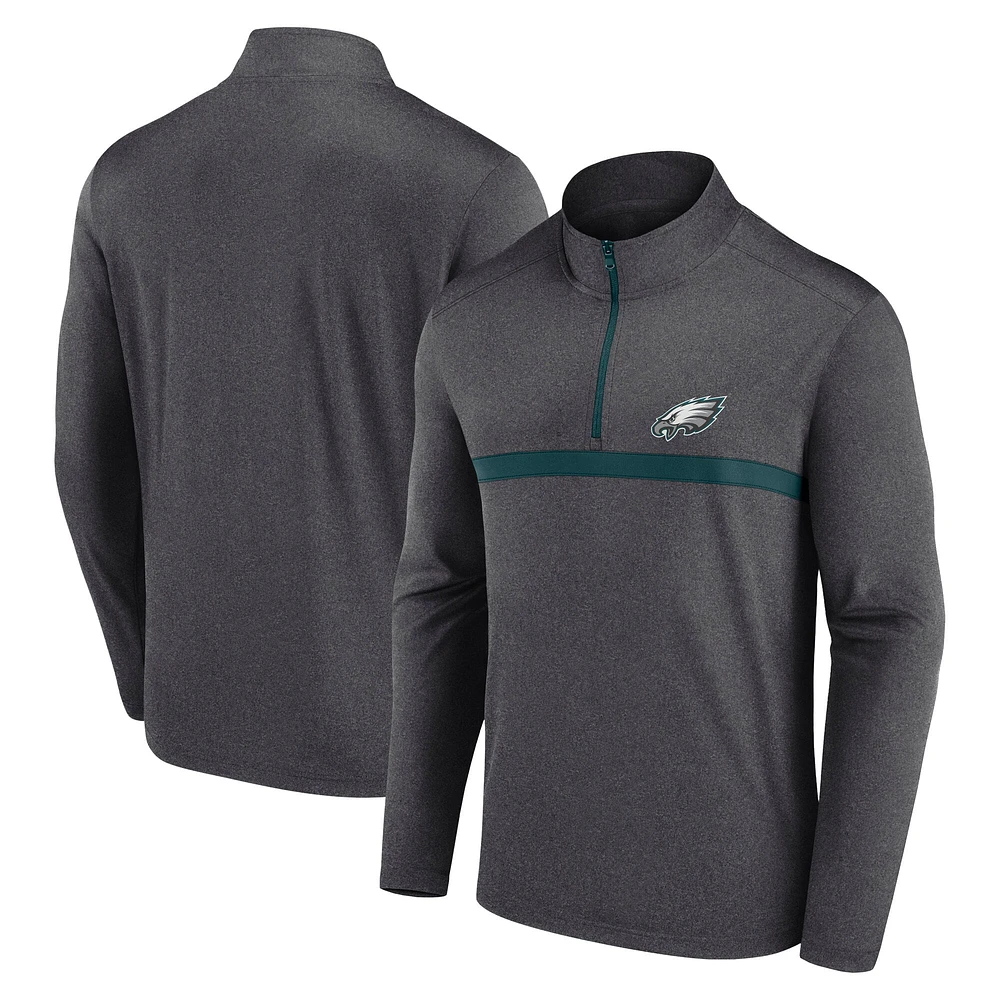 Men's Fanatics  Heather Gray Philadelphia Eagles Head-to-Head Quarter-Zip Pullover