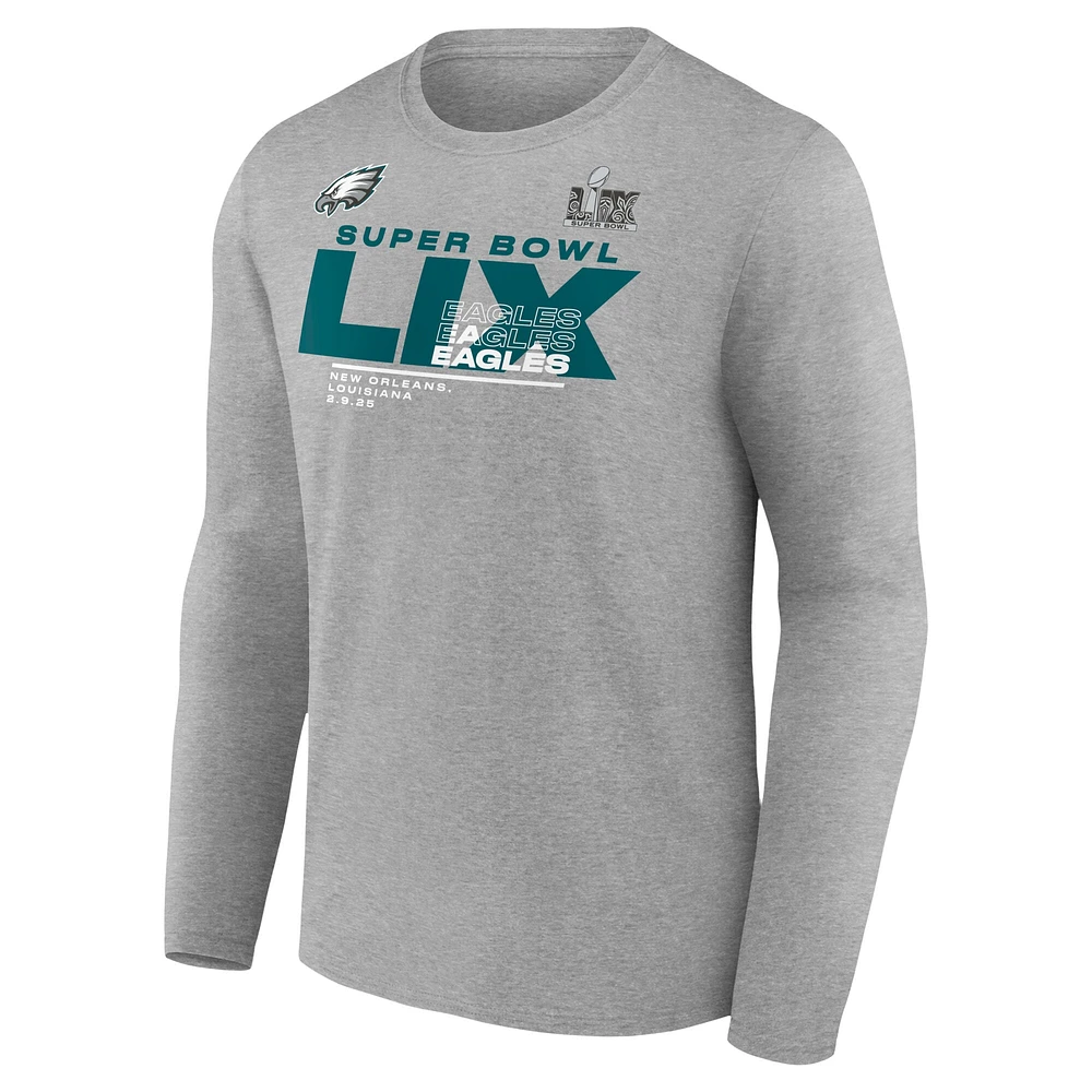 Men's Fanatics  Heather Gray Philadelphia Eagles Super Bowl LIX Quick Pass Long Sleeve T-Shirt