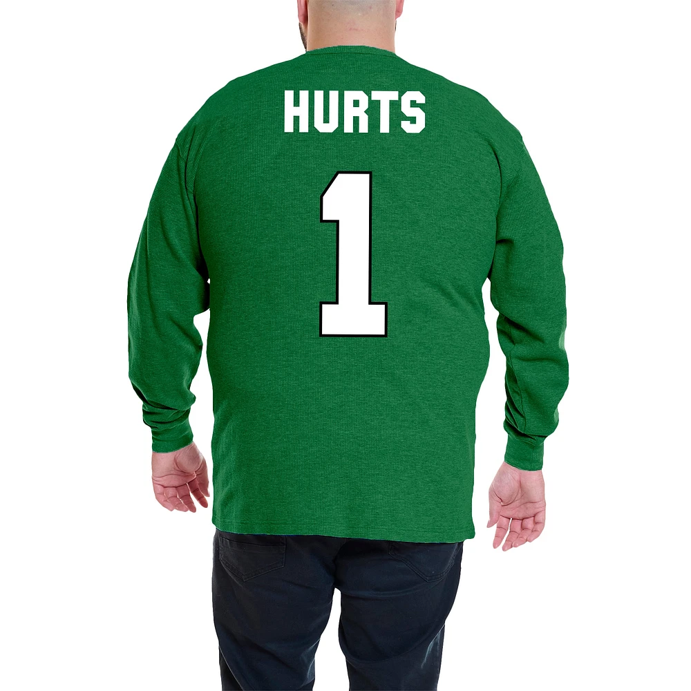 Men's Fanatics Jalen Hurts Kelly Green Philadelphia Eagles Big & Tall Thermal Waffle Long Sleeve T-Shirt