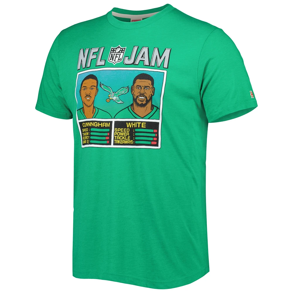 Men's Homage Randall Cunningham & Reggie White Heather Kelly Green Philadelphia Eagles NFL Jam Retired Tri-Blend T-Shirt