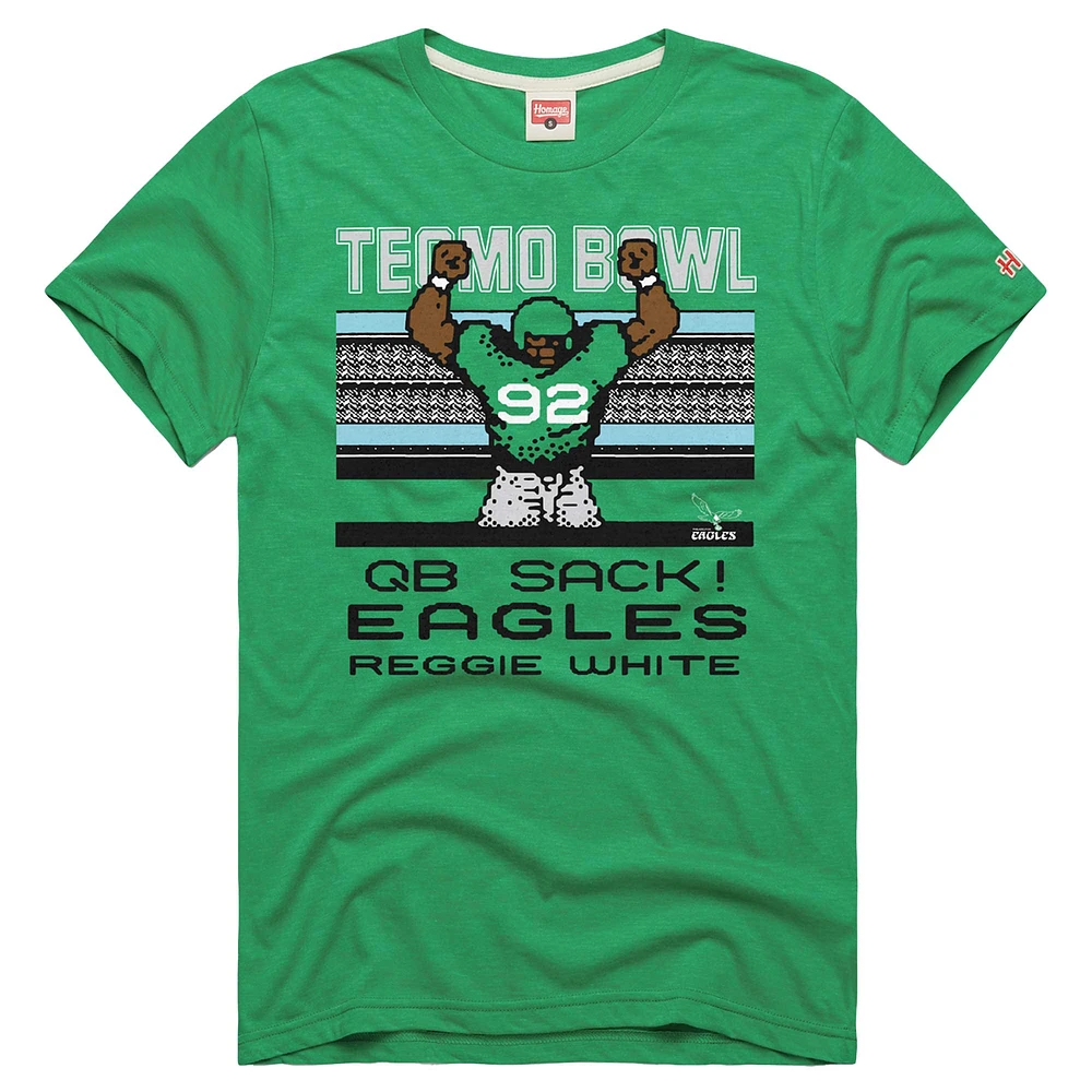 Men's Homage Reggie White Kelly Green Philadelphia Eagles Tecmo Bowl Retired Player Graphic Tri-Blend T-Shirt