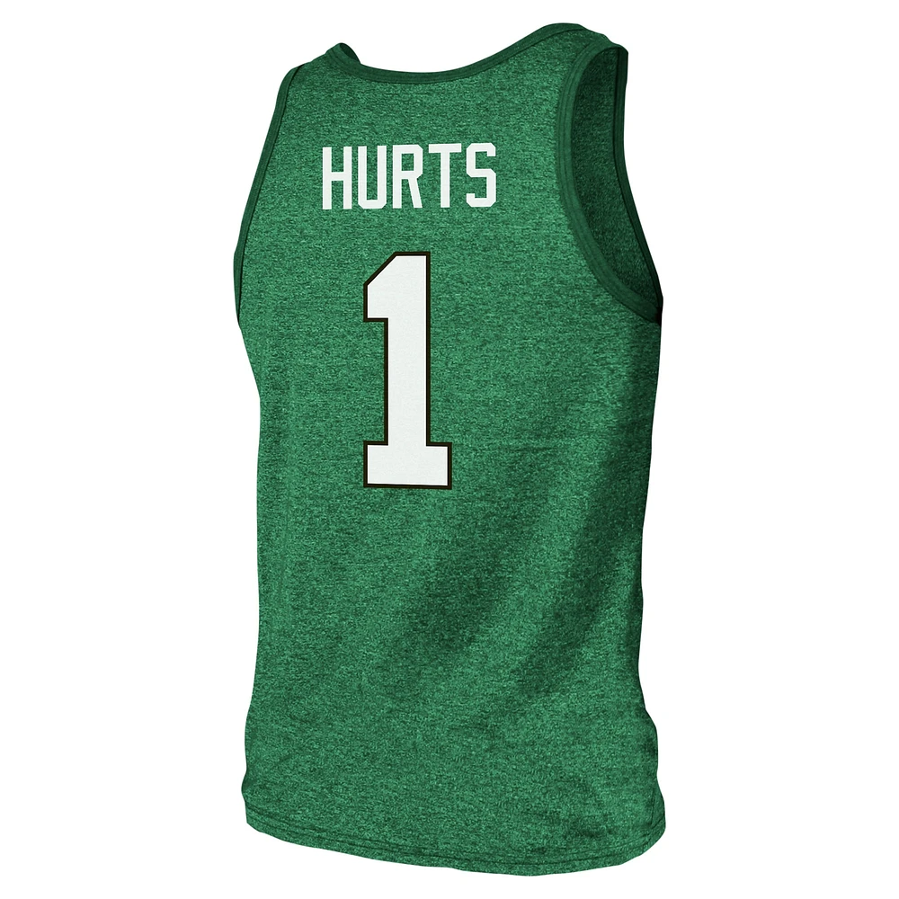 Men's Majestic Threads Jalen Hurts Kelly Green Philadelphia Eagles Tri-Blend Player Name & Number Tank Top