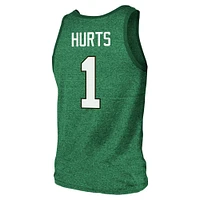 Men's Majestic Threads Jalen Hurts Kelly Green Philadelphia Eagles Tri-Blend Player Name & Number Tank Top