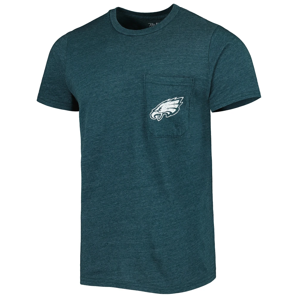 Men's Majestic Threads Midnight Green Philadelphia Eagles Tri-Blend Pocket T-Shirt