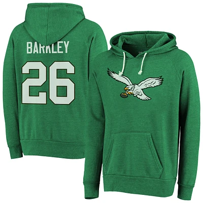 Sweat à capuche tri-blend vert avec nom et numéro des Philadelphia Eagles de Majestic Threads Saquon Barkley Kelly pour hommes