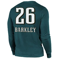 Men's Majestic Threads Saquon Barkley Midnight Green Philadelphia Eagles Super Bowl LIX Player Name & Number Tri-Blend Long Sleeve T-Shirt