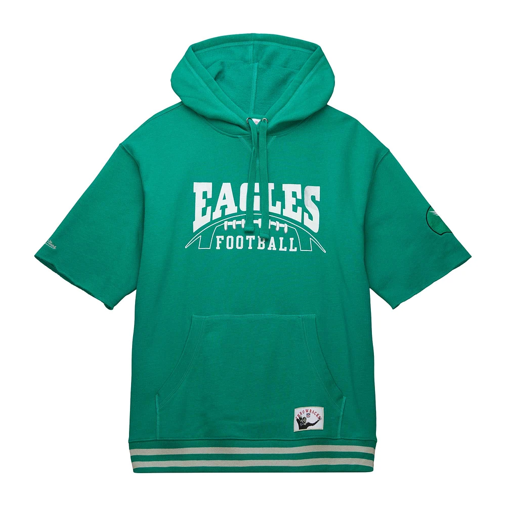 Men's Mitchell & Ness Kelly Green Philadelphia Eagles Pre-Game Short Sleeve Pullover Hoodie
