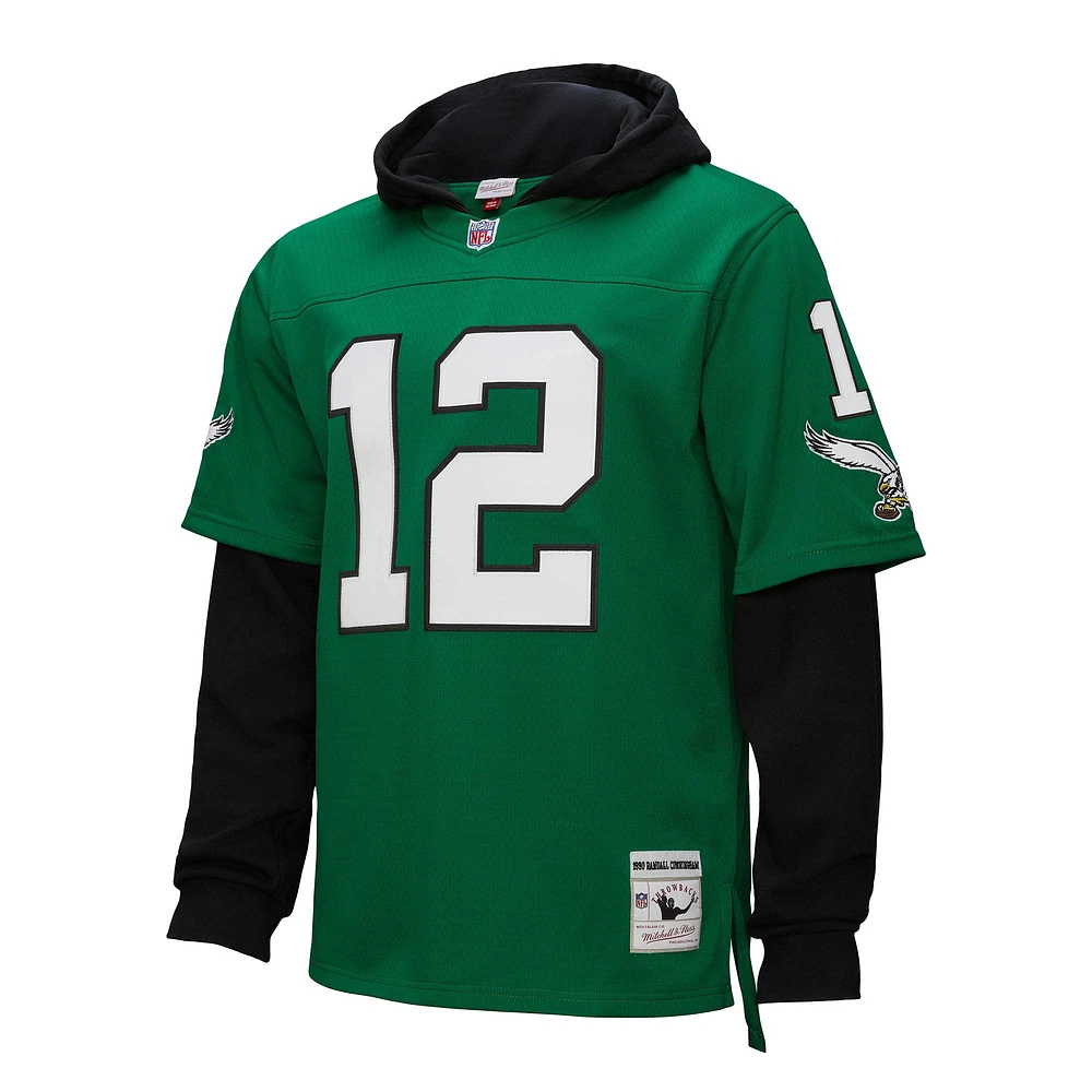 Men's Mitchell & Ness Randall Cunningham Kelly Green Philadelphia Eagles Player Name Number Hoodie Legacy Jersey