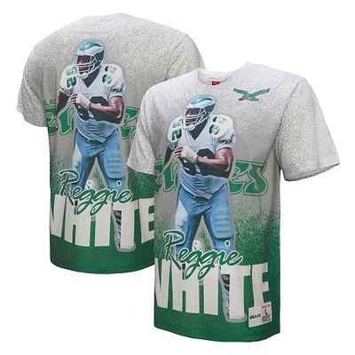 T-shirt Mitchell & Ness Reggie pour homme, blanc et gris, joueur retraité des Philadelphia Eagles Burst