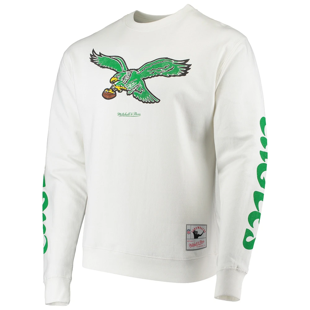 Men's Mitchell & Ness White Philadelphia Eagles Rings VIP Champions Pullover Sweater