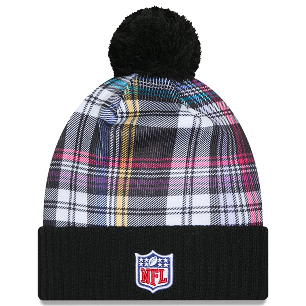 Men's New Era  Black Philadelphia Eagles 2024 NFL Crucial Catch Cuffed Knit Hat With Pom