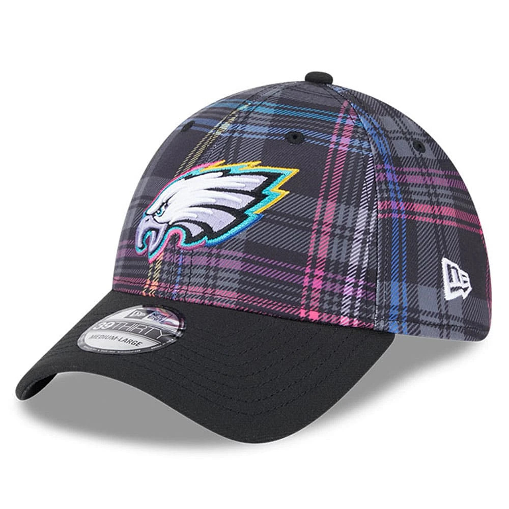 Men's New Era Black Philadelphia Eagles 2024 NFL Crucial Catch Plaid 39THIRTY Flex Hat