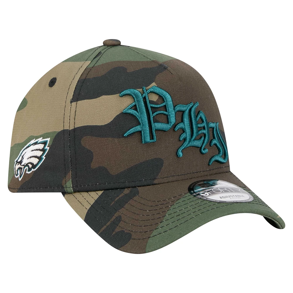 Men's New Era Camo Philadelphia Eagles Mystic Camo A-Frame 9FORTY Adjustable Hat