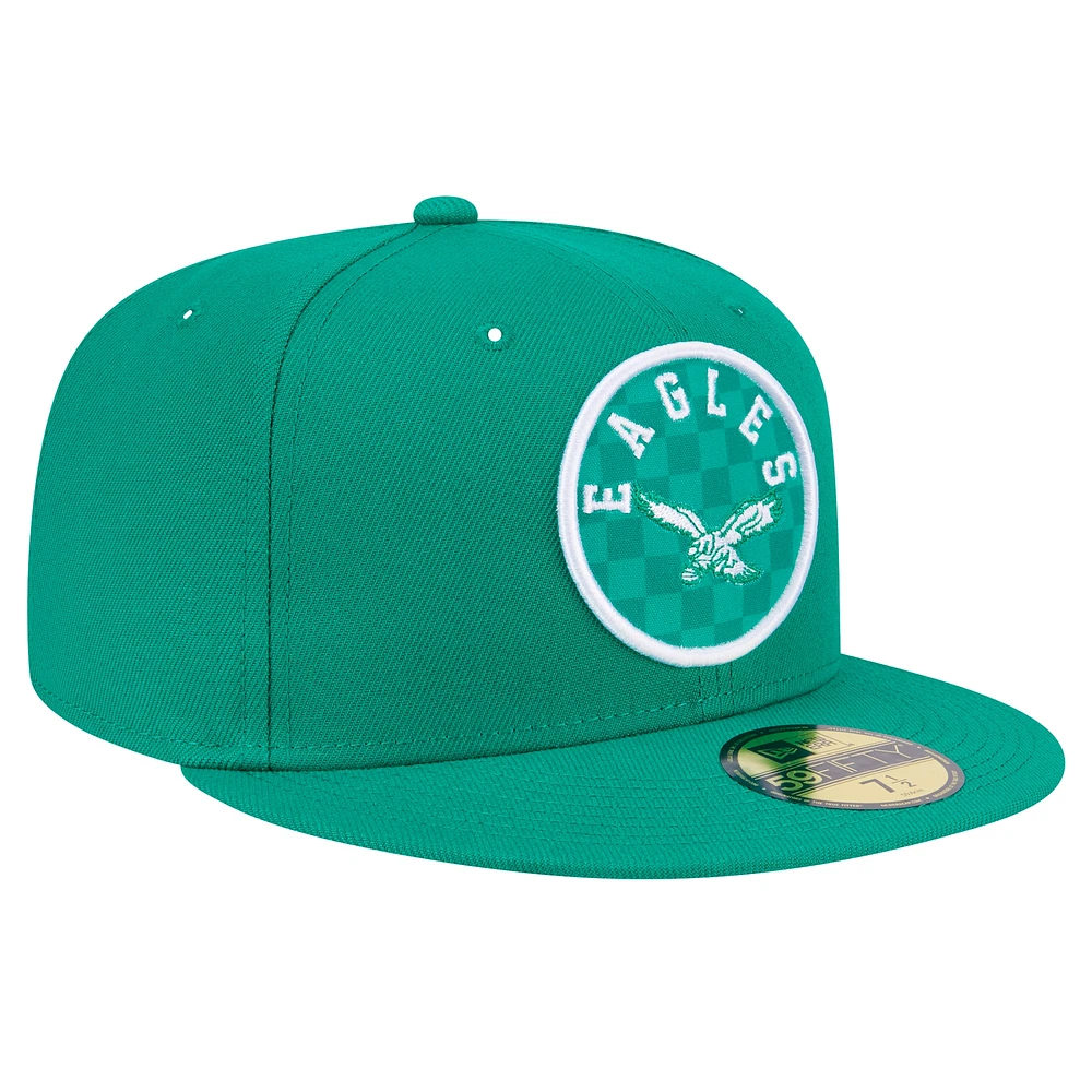 Men's New Era Kelly Green Philadelphia Eagles Checkered 59FIFTY Fitted Hat