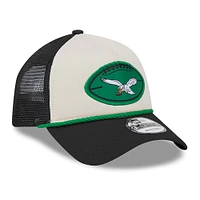 Men's New Era Stone/Black Philadelphia Eagles 2024 Sideline Historic 9FORTY A-Frame Trucker Adjustable Hat