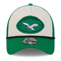 Men's New Era Stone/Kelly Green Philadelphia Eagles 2024 NFL Sideline Historic 9FORTY A-Frame Trucker Adjustable Hat