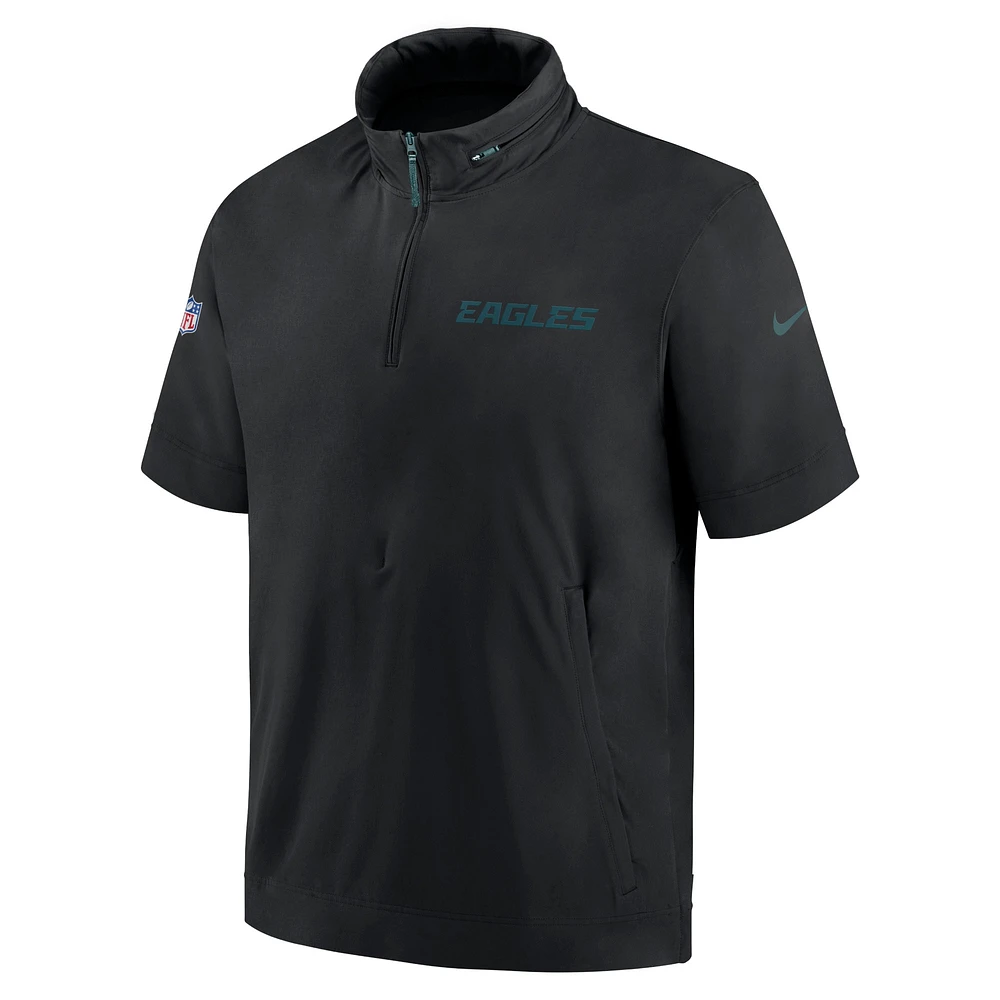 Men's Nike Black Philadelphia Eagles 2024 Sideline Coach Short Sleeve Half-Zip Hoodie Jacket