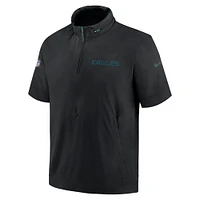 Men's Nike Black Philadelphia Eagles 2024 Sideline Coach Short Sleeve Half-Zip Hoodie Jacket
