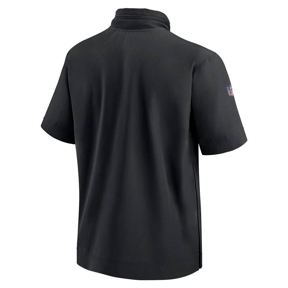 Men's Nike Black Philadelphia Eagles 2024 Sideline Coach Short Sleeve Half-Zip Hoodie Jacket