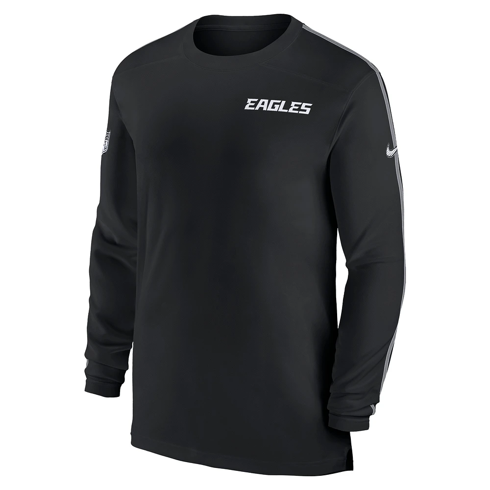 Men's Nike Black Philadelphia Eagles Sideline Coach UV Performance Long Sleeve T-Shirt