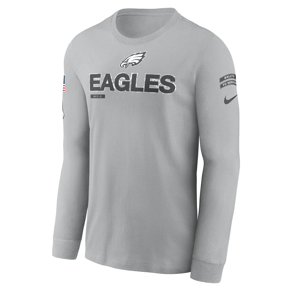 Men's Nike Gray Philadelphia Eagles 2024 Salute To Service Long Sleeve T-Shirt
